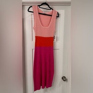NWT 89th & Madison Powder Pink, Orange, Fuchsia Ribbed Midi Dress